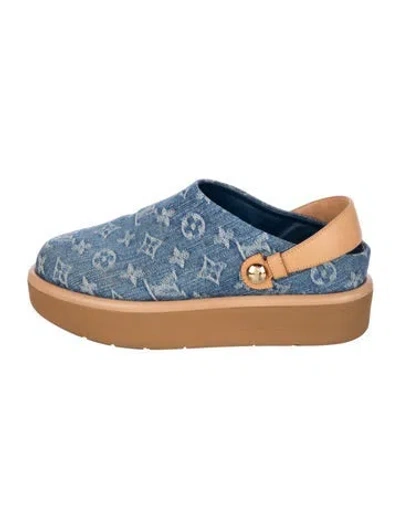 Pre-owned Louis Vuitton Lv Monogram Denim Loafers In Blue