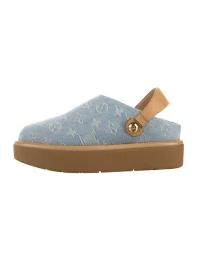Pre-owned Louis Vuitton Lv Monogram Denim Mules In Blue