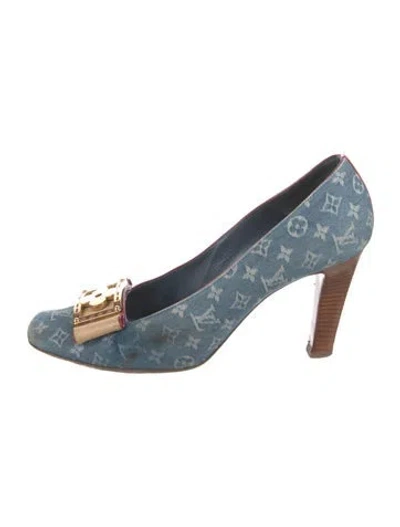 Pre-owned Louis Vuitton Lv Monogram Denim Pumps In Blue