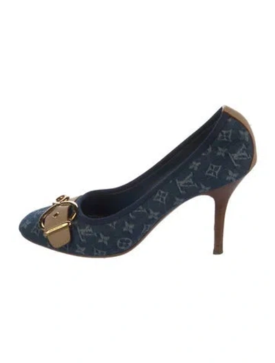 Pre-owned Louis Vuitton Lv Monogram Denim Pumps In Blue