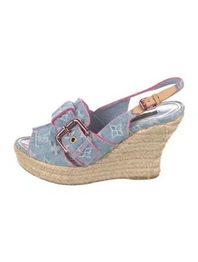 Pre-owned Louis Vuitton Lv Monogram Denim Pumps In Blue
