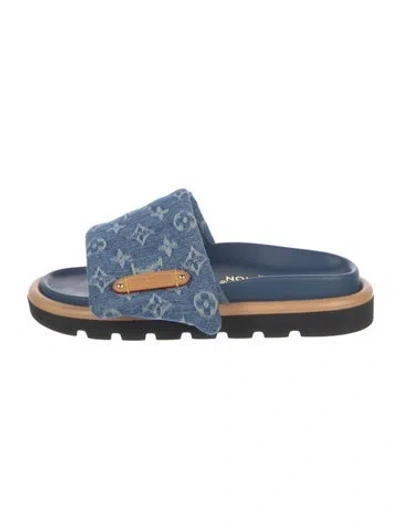 Pre-owned Louis Vuitton Lv Monogram Denim Slides