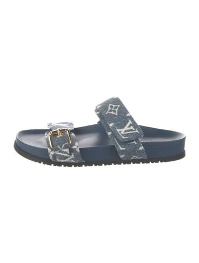 Pre-owned Louis Vuitton Lv Monogram Denim Slides In Blue