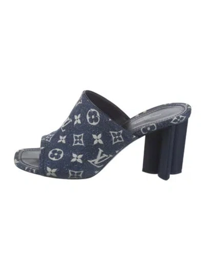 Pre-owned Louis Vuitton Lv Monogram Denim Slides In Blue