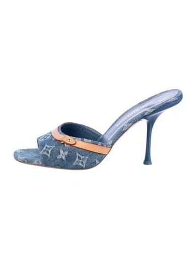 Pre-owned Louis Vuitton Lv Monogram Denim Slides In Blue
