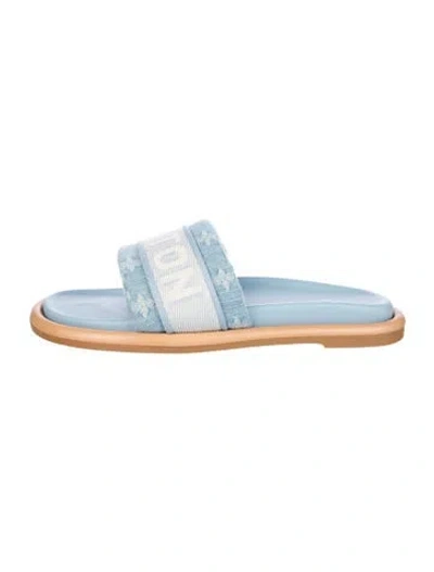Pre-owned Louis Vuitton Lv Monogram Denim Slides In Blue