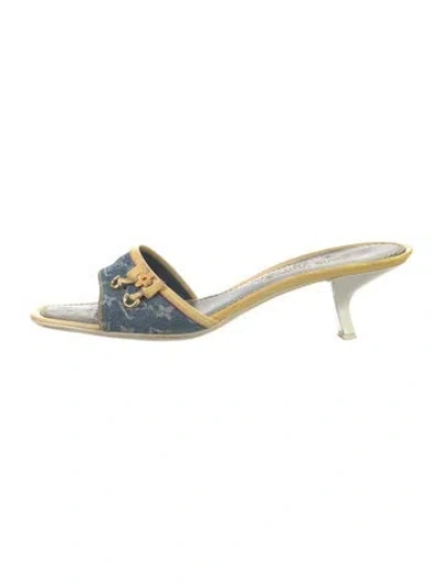 Pre-owned Louis Vuitton Lv Monogram Denim Slides In Blue