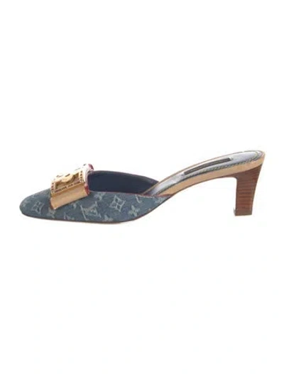 Pre-owned Louis Vuitton Lv Monogram Denim Slides In Blue