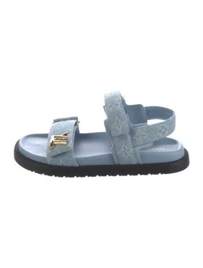 Pre-owned Louis Vuitton Lv Monogram Denim Slides In Blue