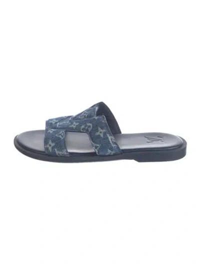 Pre-owned Louis Vuitton Lv Monogram Denim Slides In Blue