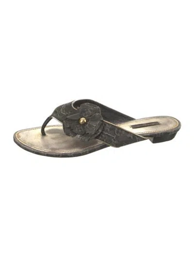 Pre-owned Louis Vuitton Lv Monogram Denim Slides In Green