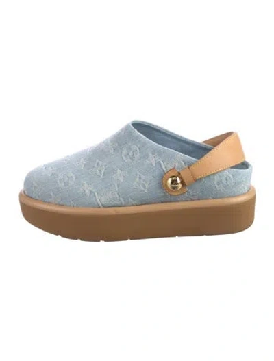 Pre-owned Louis Vuitton Lv Monogram Denim Slingback Flats In Blue