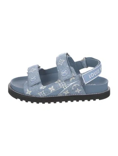 Pre-owned Louis Vuitton Lv Monogram Denim Slingback Sandals In Blue