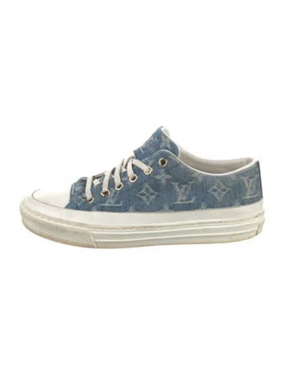 Pre-owned Louis Vuitton Lv Monogram Denim Sneakers In Blue