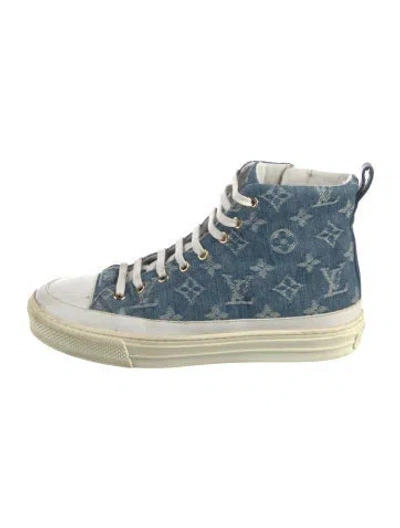 Pre-owned Louis Vuitton Lv Monogram Denim Sneakers In Blue