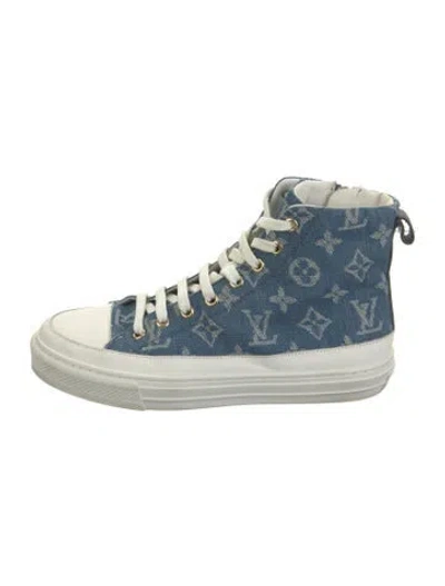 Pre-owned Louis Vuitton Lv Monogram Denim Sneakers In Blue