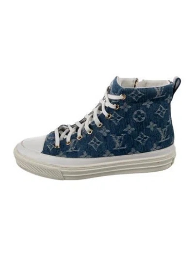 Pre-owned Louis Vuitton Lv Monogram Denim Sneakers In Blue