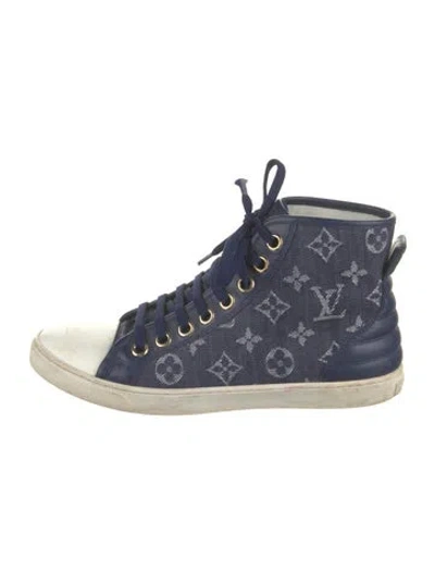Pre-owned Louis Vuitton Lv Monogram Denim Sneakers In Blue