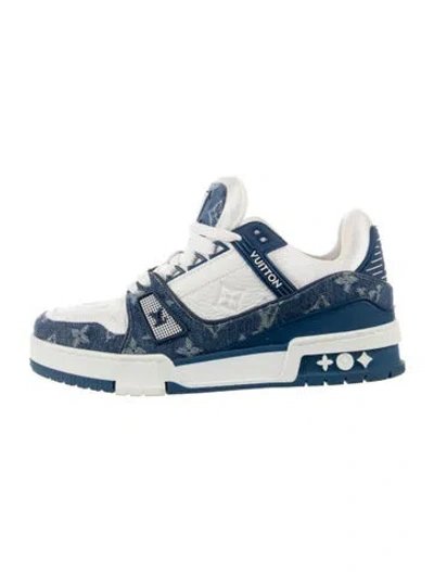 Pre-owned Louis Vuitton Lv Monogram Denim Sneakers In Blue/white