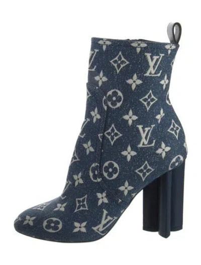 Pre-owned Louis Vuitton Lv Monogram Denim Sock Boots In Blue