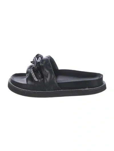 Pre-owned Louis Vuitton Lv Monogram Embossed Leather Slides In Blue