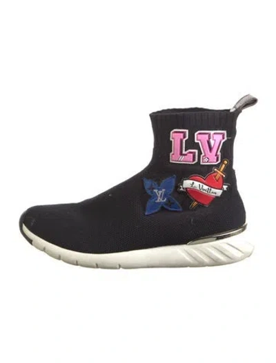 Pre-owned Louis Vuitton Lv Monogram Embroidered Accent Sock Boots In Black