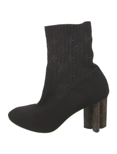 Pre-owned Louis Vuitton Lv Monogram Embroidered Accent Sock Boots In Black