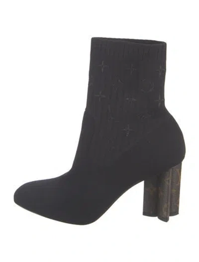 Pre-owned Louis Vuitton Lv Monogram Embroidered Accent Sock Boots In Blue