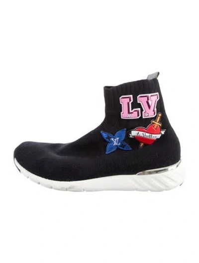 Pre-owned Louis Vuitton Lv Monogram Embroidered Accent Sock Sneakers In Black