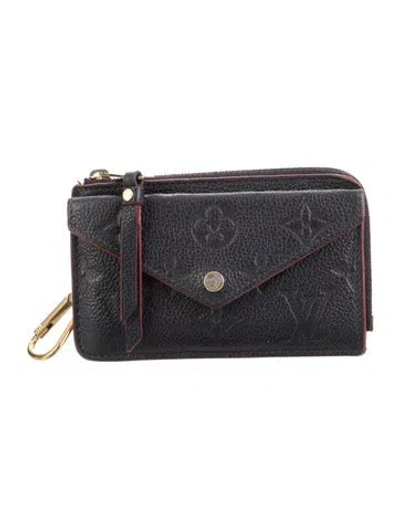 Pre-owned Louis Vuitton Lv Monogram Empreinte Leather Card Holder Recto Verso In Blue