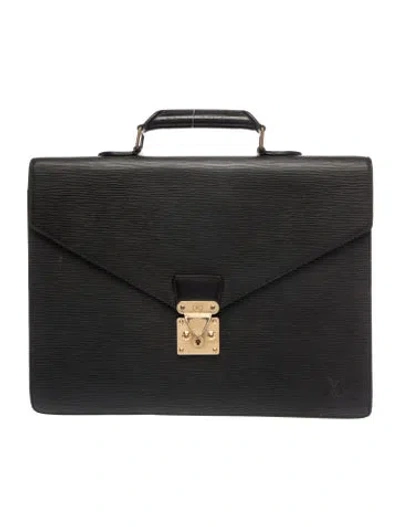 Pre-owned Louis Vuitton Lv Monogram Epi Serviette Ambassadeur Briefcase In Black