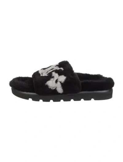 Pre-owned Louis Vuitton Lv Monogram Fur Slides In Black
