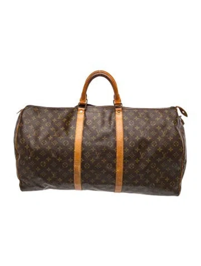 Pre-owned Louis Vuitton Lv Monogram Keepall 60 Vintage In Brown