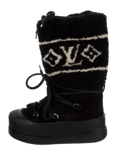 Pre-owned Louis Vuitton Lv Monogram Lace-up Boots In Black