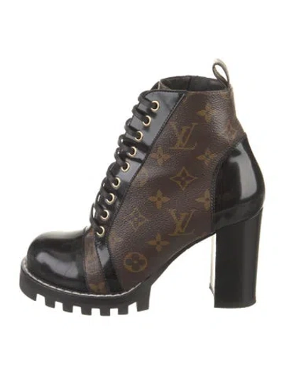 Pre-owned Louis Vuitton Lv Monogram Lace-up Boots In Black/brown