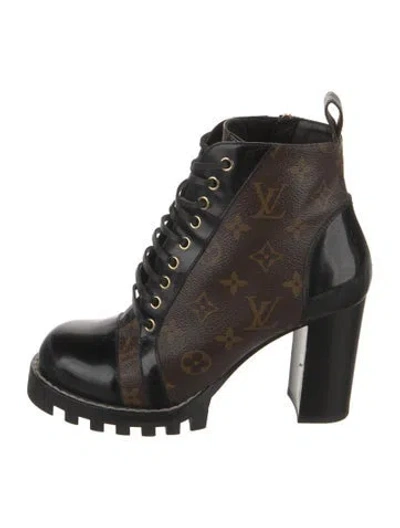 Pre-owned Louis Vuitton Lv Monogram Lace-up Boots In Black/brown
