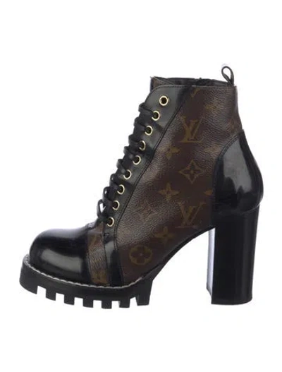 Pre-owned Louis Vuitton Lv Monogram Lace-up Boots In Brown
