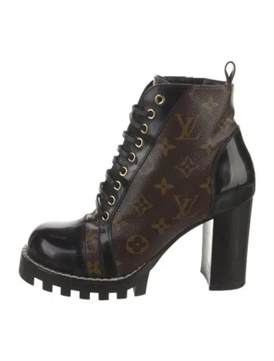 Pre-owned Louis Vuitton Lv Monogram Lace-up Boots In Brown