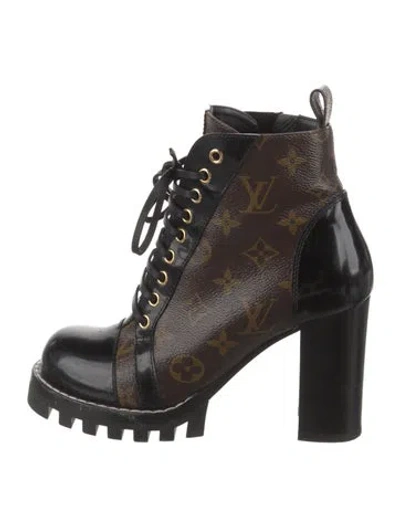Pre-owned Louis Vuitton Lv Monogram Lace-up Boots In Brown