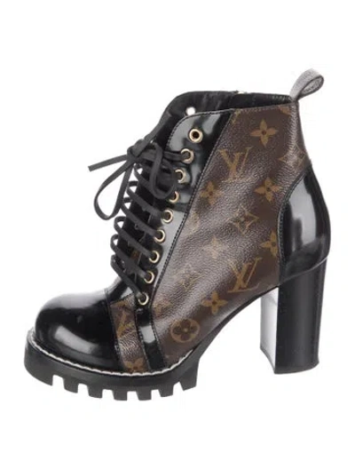 Pre-owned Louis Vuitton Lv Monogram Lace-up Boots In Brown