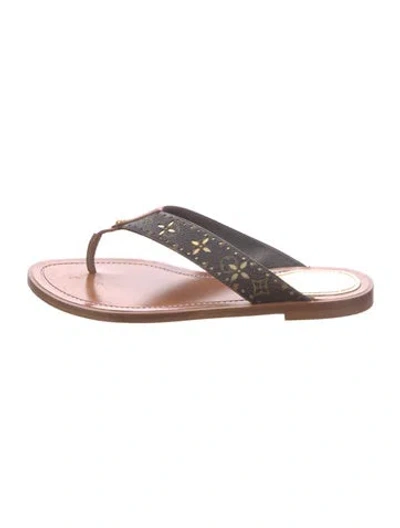 Pre-owned Louis Vuitton Lv Monogram Lasercut Accents Flip Flops In Brown