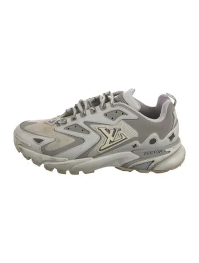 Pre-owned Louis Vuitton Lv Monogram Leather Athletic Sneakers In Silver