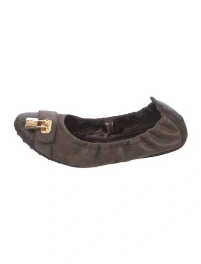 Pre-owned Louis Vuitton Lv Monogram Leather Ballet Flats In Brown