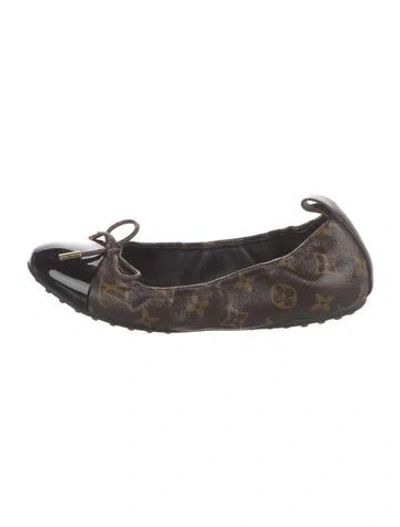 Pre-owned Louis Vuitton Lv Monogram Leather Ballet Flats In Brown