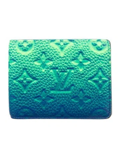 Pre-owned Louis Vuitton Lv Monogram Leather Bifold Wallet In Blue