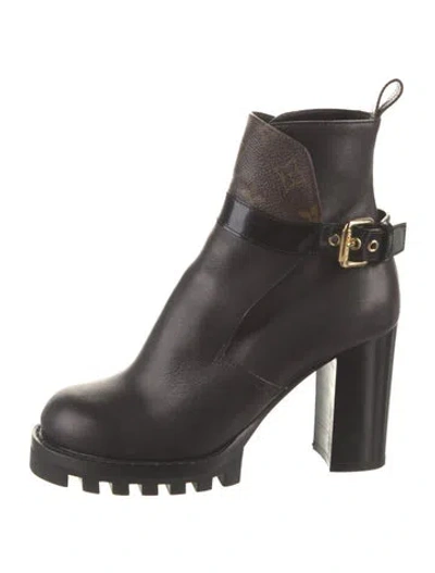 Pre-owned Louis Vuitton Lv Monogram Leather Boots In Black