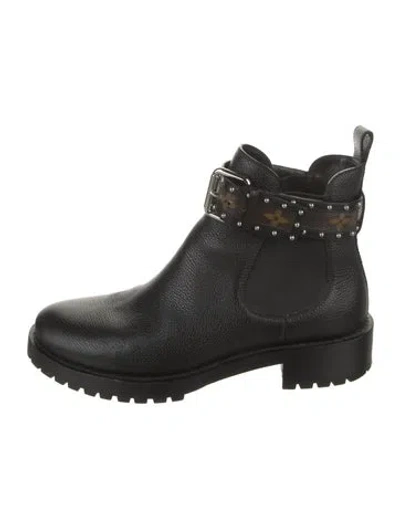 Pre-owned Louis Vuitton Lv Monogram Leather Boots In Black