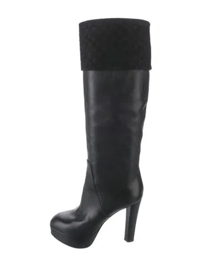 Pre-owned Louis Vuitton Lv Monogram Leather Boots In Black