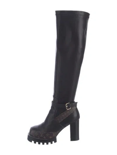 Pre-owned Louis Vuitton Lv Monogram Leather Boots In Black