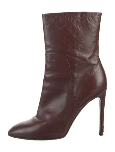 Pre-owned Louis Vuitton Lv Monogram Leather Boots In Burgundy